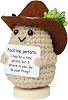 Mini Amusing Positive Crochet Potato with Stand, Cute Crochet Plush for Emotional Support, Christmas and Birthday Gifts Office Decor Cool Items