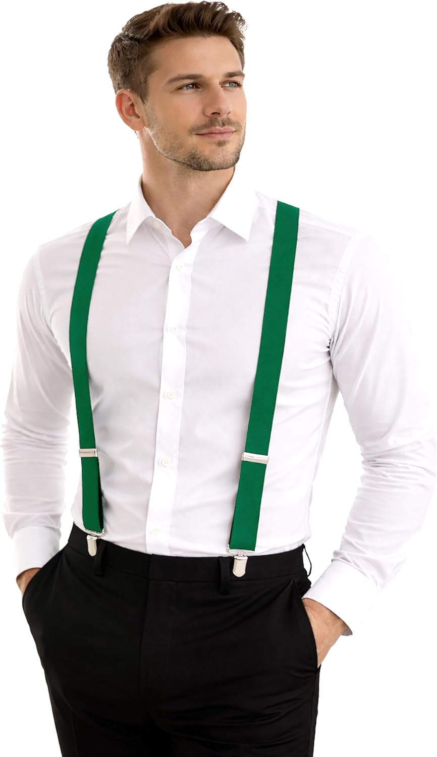 Dibi Suspenders for Men - Adjustable Y Back Mens Suspenders with 3 Heavy Duty Strong Clips