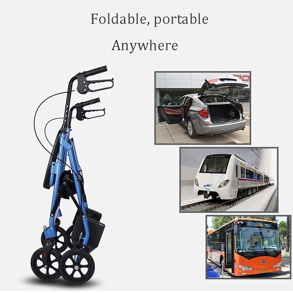 walkerfoldable drive pomoce do chodzenia z wygodnym oparciem, pomoce do chodzenia 4 koła przenośne, podwójny układ hamulcowy walker, używane do chodzenia dla seniorów, blue walker