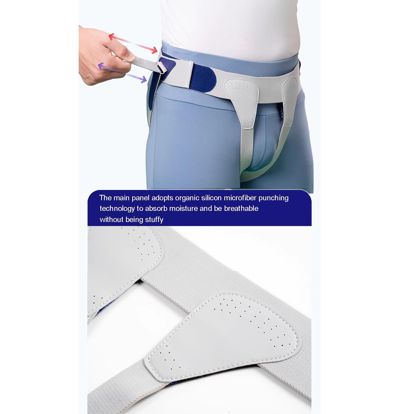 Cintura Ernia Inguinale Uomo, Cinto per Ernia Inguinale Singola/Doppia, Fascia Addominale Regolabile con 4 Cuscinetti di Compressione Rimovibili, Leggera e Stabile(Large)