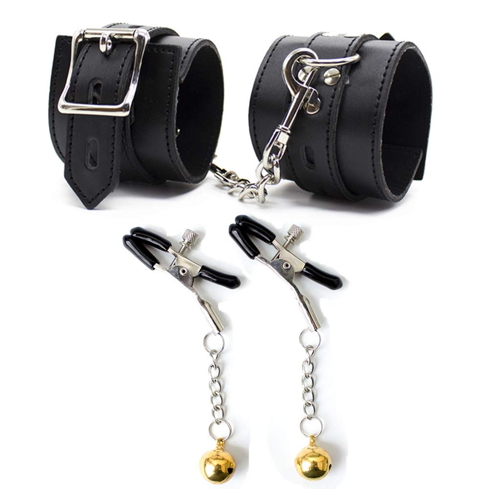 Megoa Adjustable Handcuffs NippleLeather Wrist Cuffs for Women Stage Props Play Cosplay