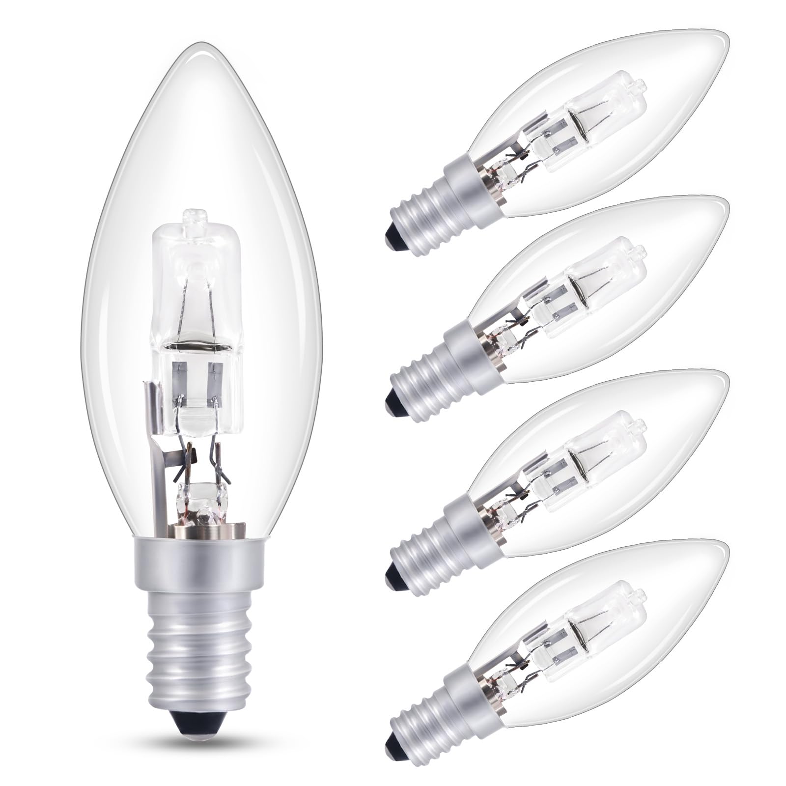 Żarówki halogenowe E14 do świec ściemnialne, ciepła biel 2700 K, 570 lm, AC 220-240 V, żarówki E14 SES C35 do świec z małą śrubą, dekoracyjna żarówka do żyrandola, lampy sufitowej, 5 sztuk