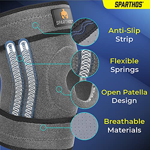 Sparthos Knee Brace - Relieves Acl, Mcl, Meniscus Tear, Arthritis, Tendonitis Pain - Open Patella Design With Dual Stabilizers - Support Compression For Running, Working Out, For Men And Women (Large) #TOP3