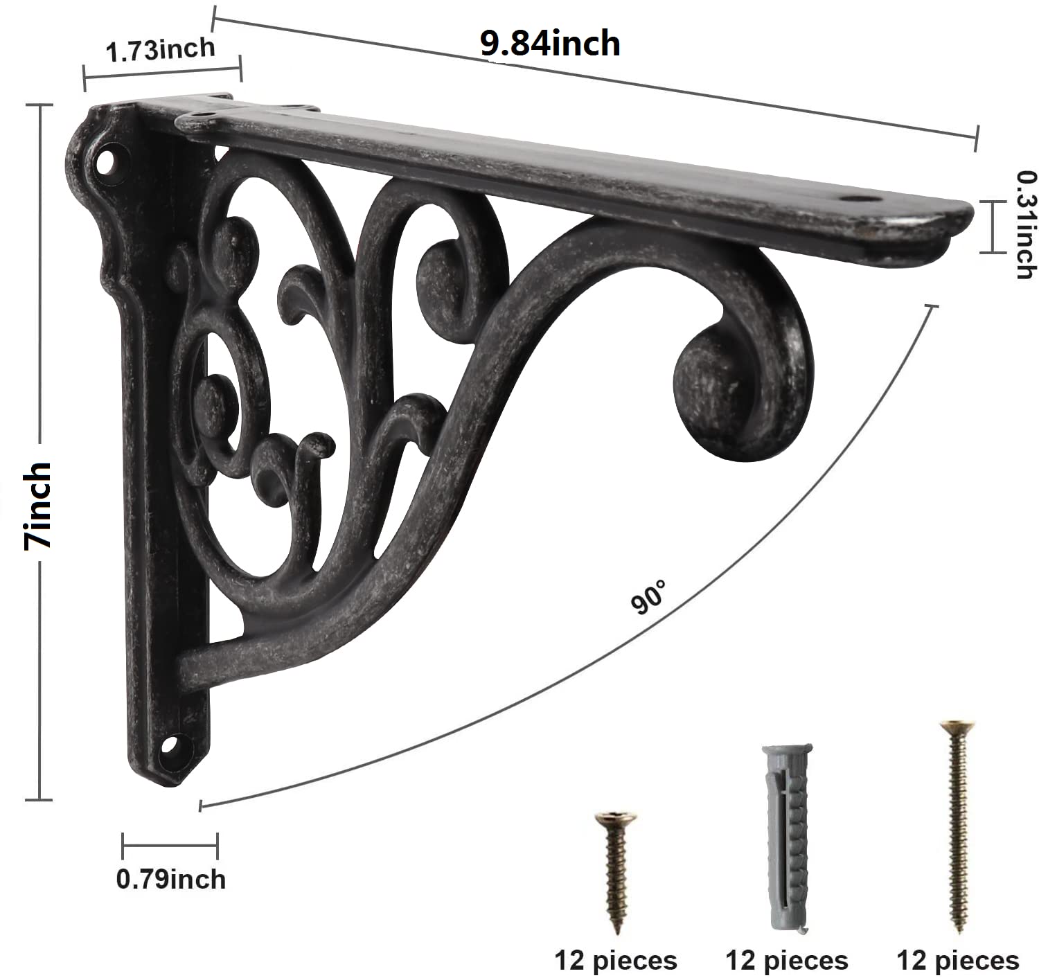 KHTUMEWARE-250 Antique Iron Shelf Brackets 4-Pack in Antique Iron — KHTUMEWARE