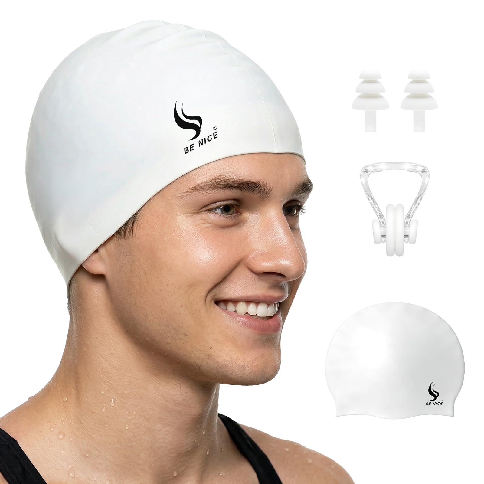BENICE Silicone Swim Cap Set