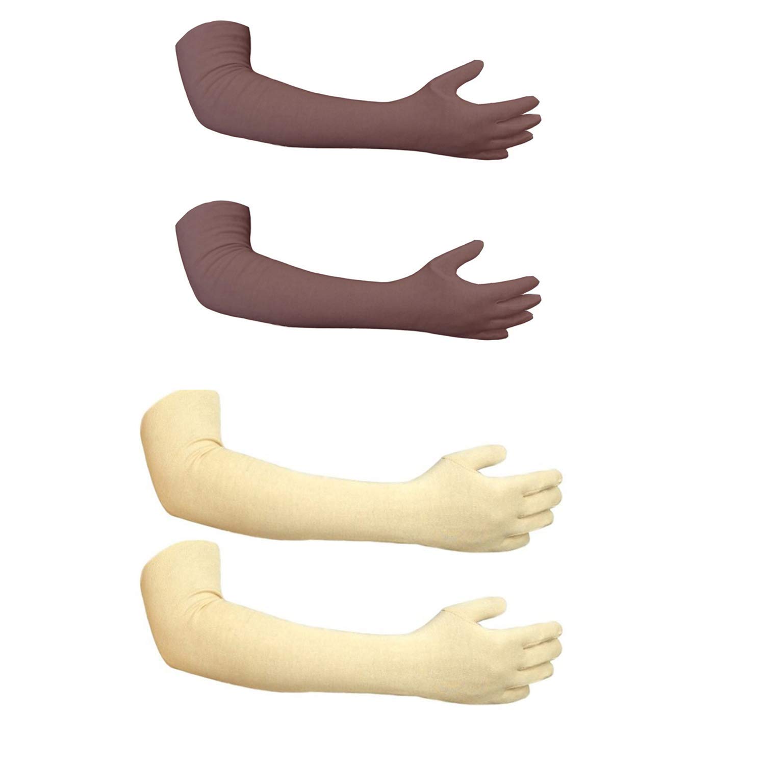 Cotson Women Cotton Summer UV Protection Driving Gloves for Scooty (Brown, Beige) -2 Pairs