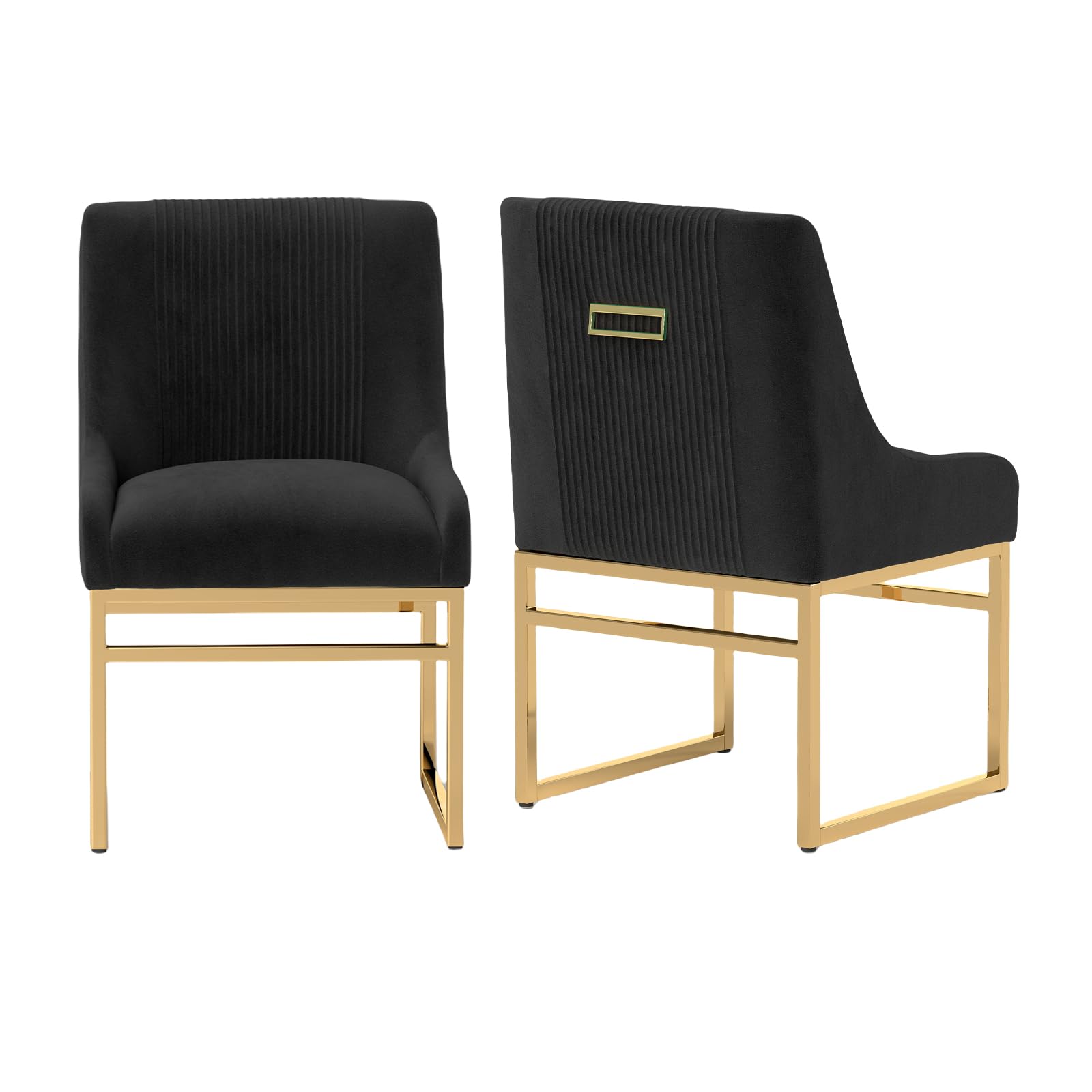 Kitchen & Dining Room Chairs Set of 2 Mid Century Modern Dining Chairs Upholstered Dining Chairs with Polished Gold Finish Metal Frame-Gold Base