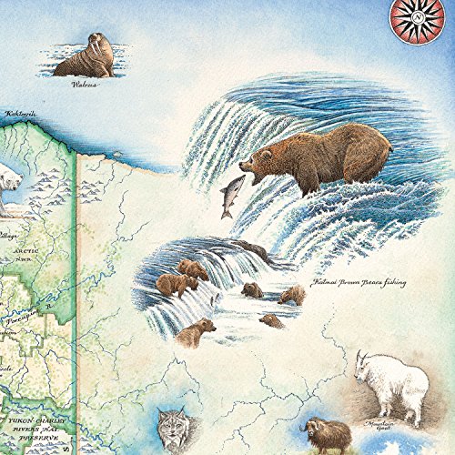 Alaska Map Wall Art Poster - Authentic Hand Drawn Maps In Old World, Antique Style - Art Deco For Home Office Décor - Lithographic Print #TOP2