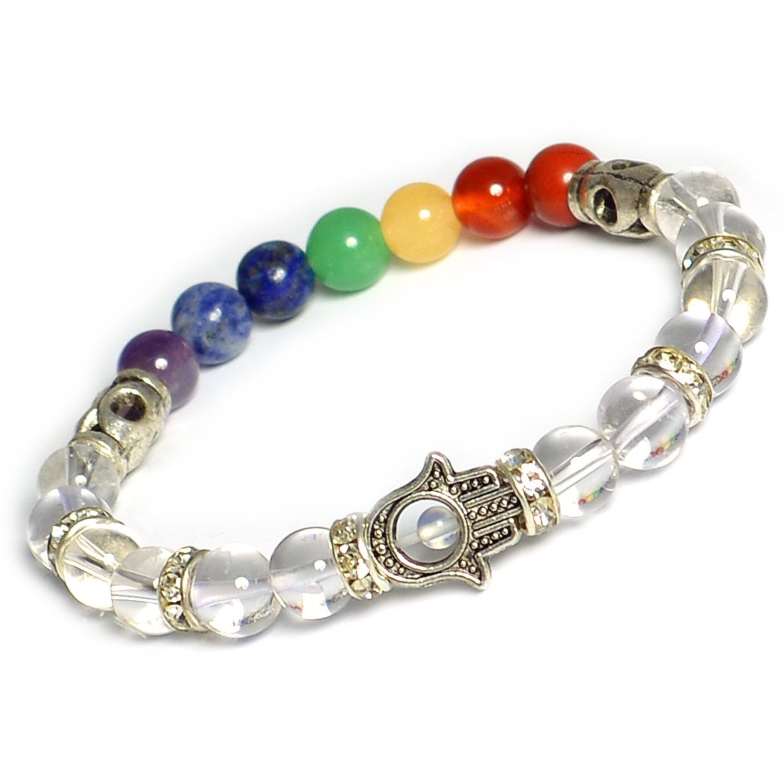 Reiki Crystal Products Clear Quartz Bracelet 7 Chakra Bracelet Combination Bracelet Crystal Bracelet 8 Mm Stone Bracelet With Hamsa Charm Bracelet For Unisex Adult (Color : Multi) (B07FX4H3JK) Amazon Price History, Amazon Price Tracker