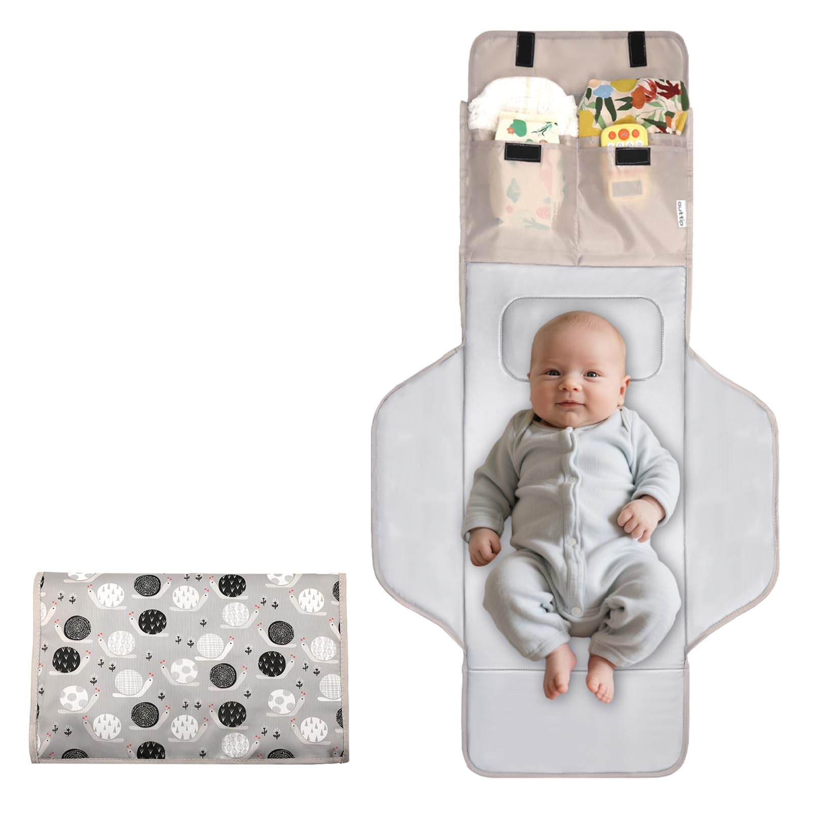 Swan Changing Mat Extra Long Large Lightweight Portable with Storage Bags Waterproof Foldable Travel Changing Mat Wipe Clean Reusable for Car Diaper Bag (Slug )