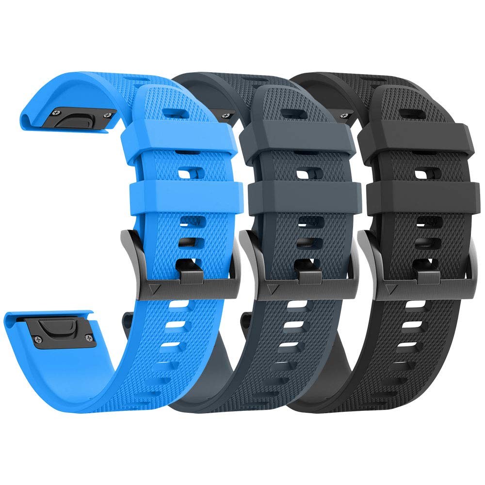 ANCOOL for Fenix 5/6/7 Band 22mm Soft Silicone Watch Bands Compatible With Garmin Fenix 5 Plus/6 Pro/8 47mm/7 Pro/Approach S60/S62 Band(Black,Slate,