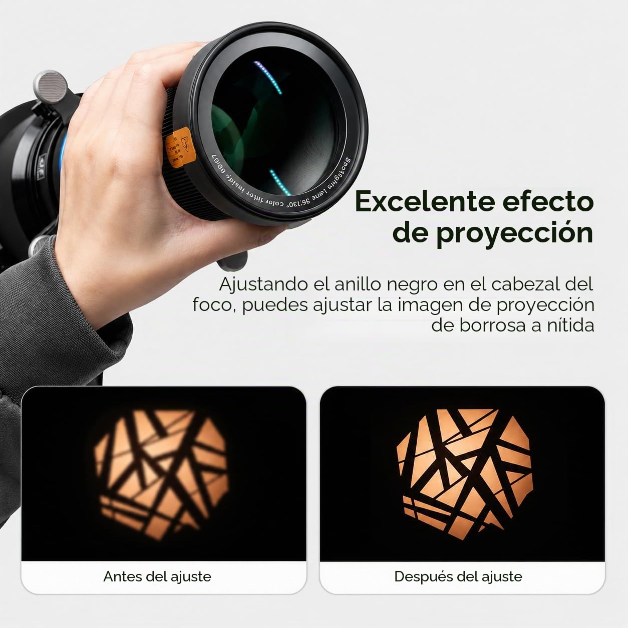 Bowens Mount Snoot Spotlight GOBO Proyector Compatible con Aputure Amaran 60D/XS/100X/D 200D/X, Godox SL60, Incluye 5 filtros y 30 gobos, 4 Hojas de fotografía