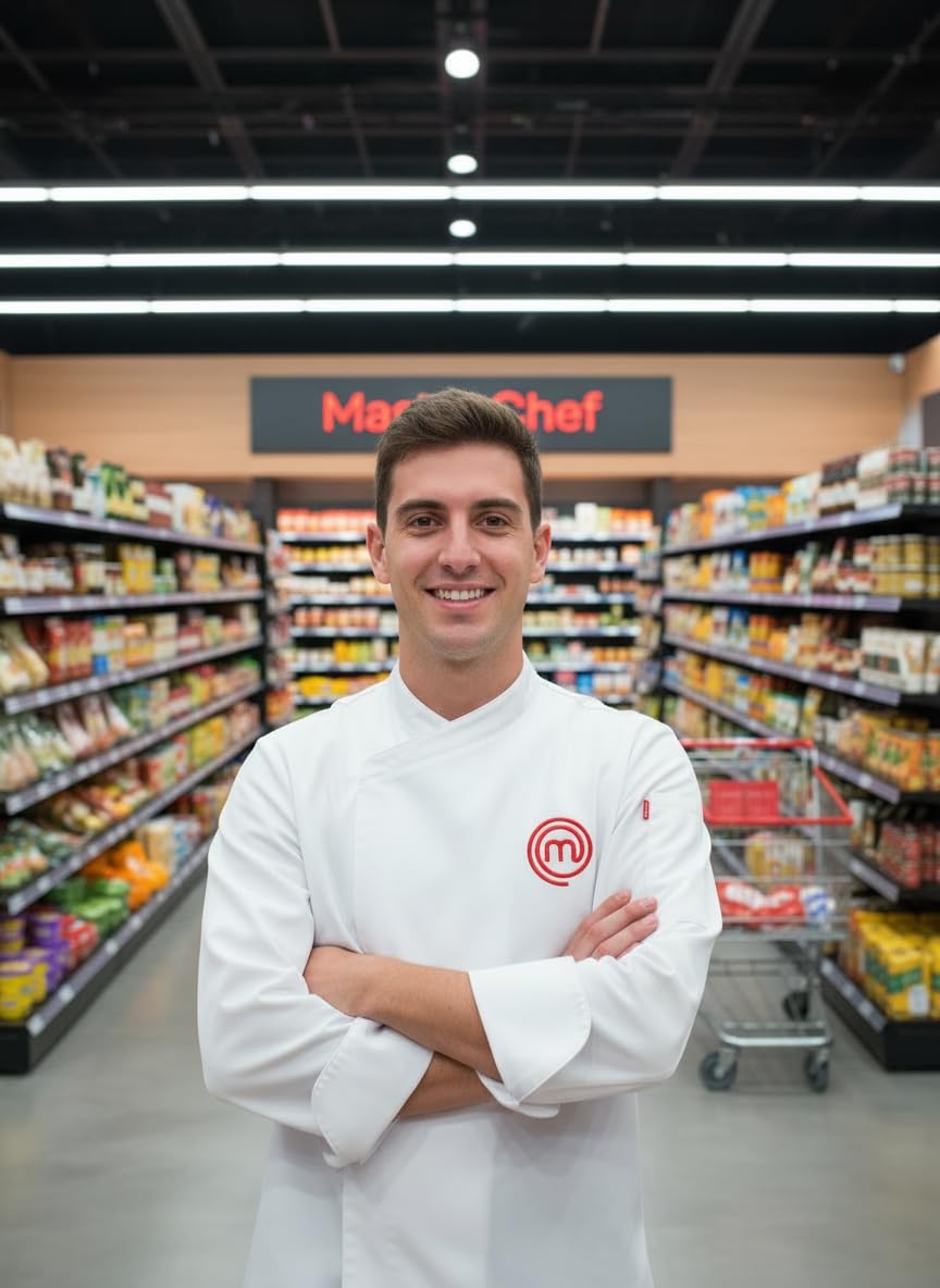 Chaquetilla Oficial MasterChef – Chaqueta de Chef Profesional Unisex, Bordada- Transpirable Coolmax®, Antibacterias, Repelente Líquidos, Tallas S-XL – Saquito Mágico