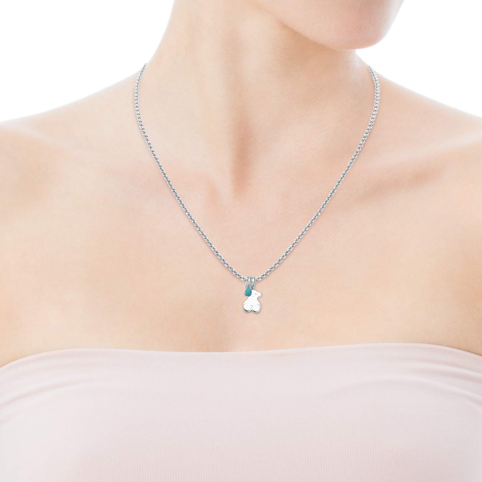 TOUS Pack de Colgantes de Plata de Primera Ley para Mujer con Motivo de Oso y Howlita tratada de 0,85cm, No incluye Cadena, Clásico y Elegante, Colección Sweet Dolls