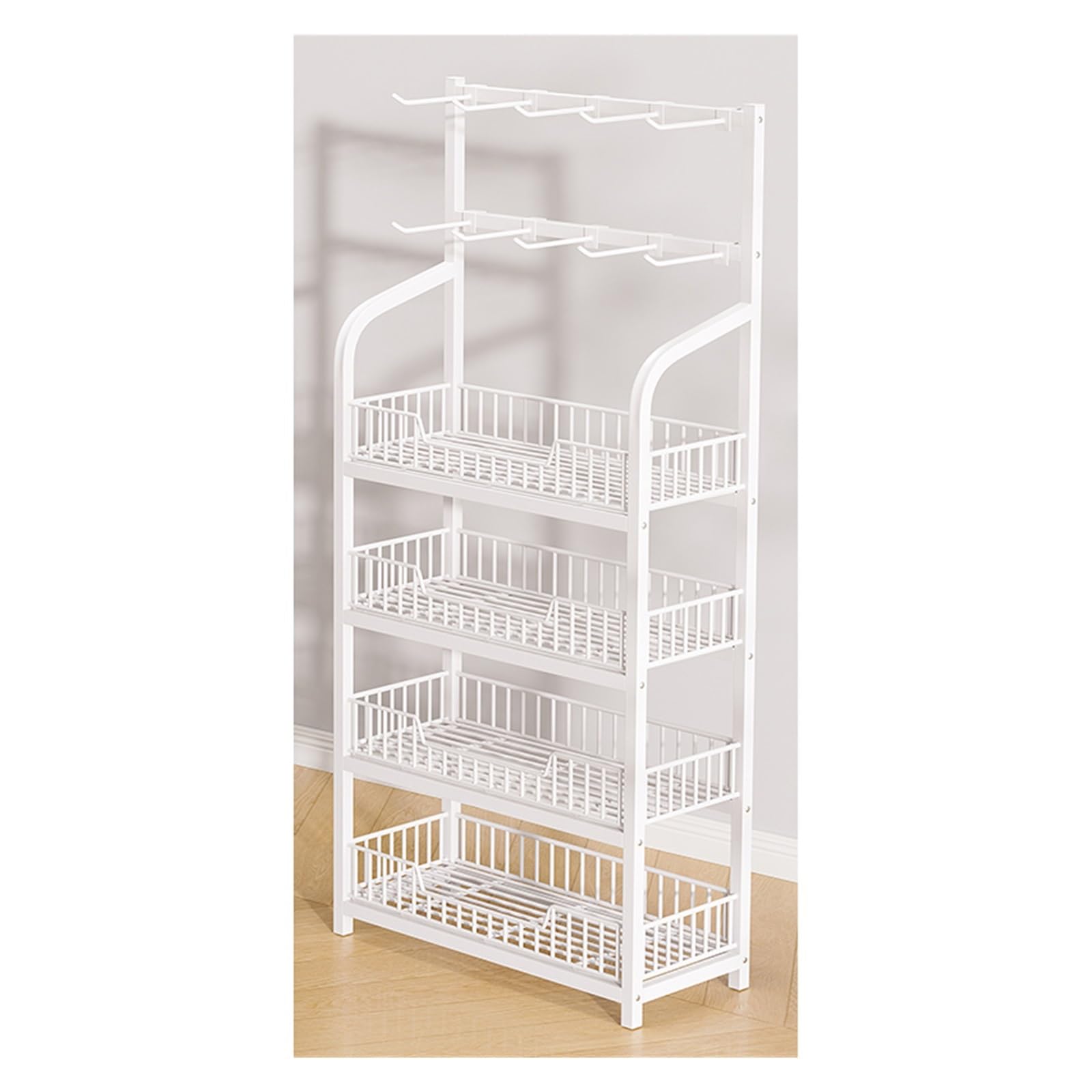 Présentoir commercial 4 niveaux blanc 60cm avec 10 crochets pour puces et snacks