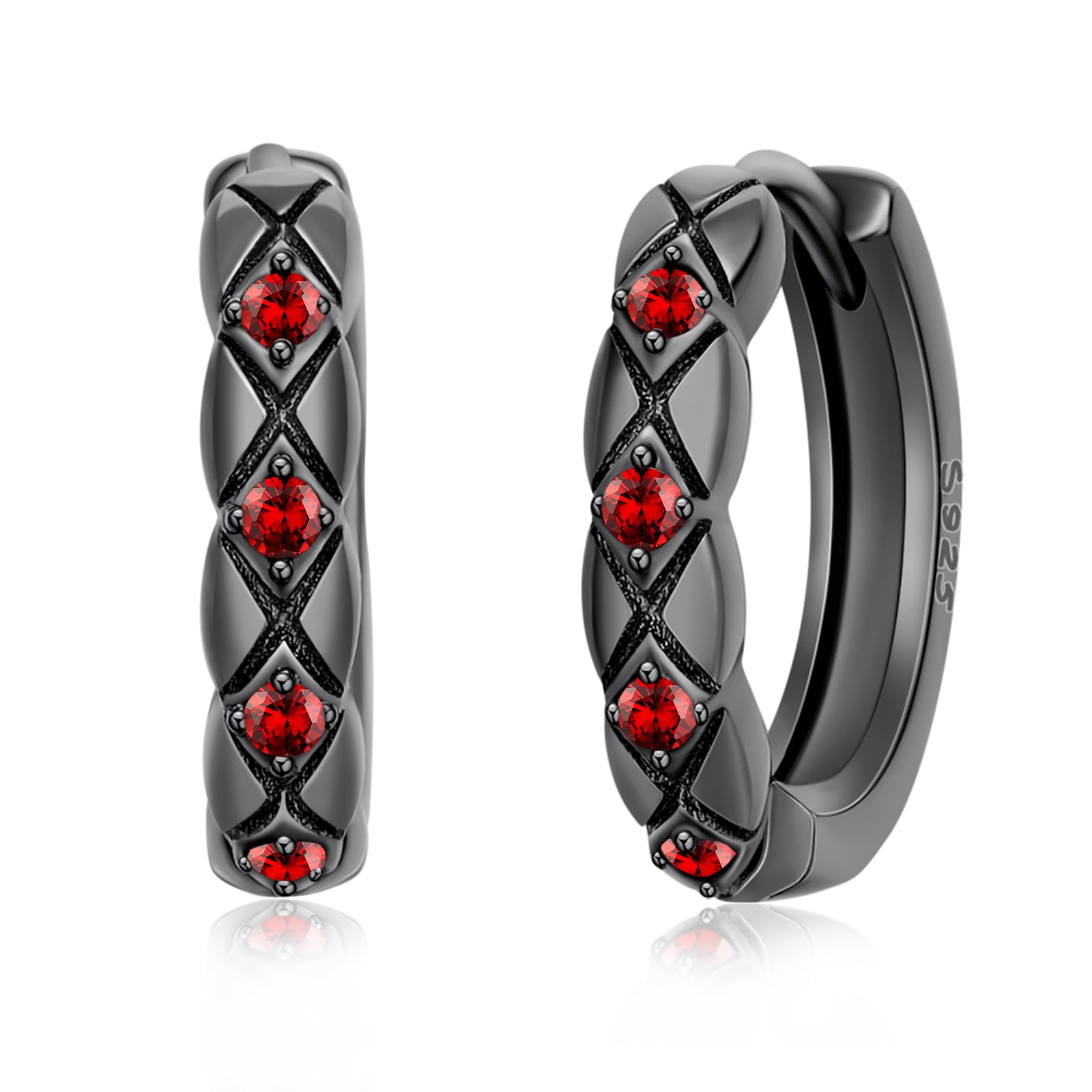 Schwarz Ohrringe 925 Sterling Silber Schwarz Creolen Punk Stil Minimalist Schwarzer Schmuck Geschenk für Damen Herren