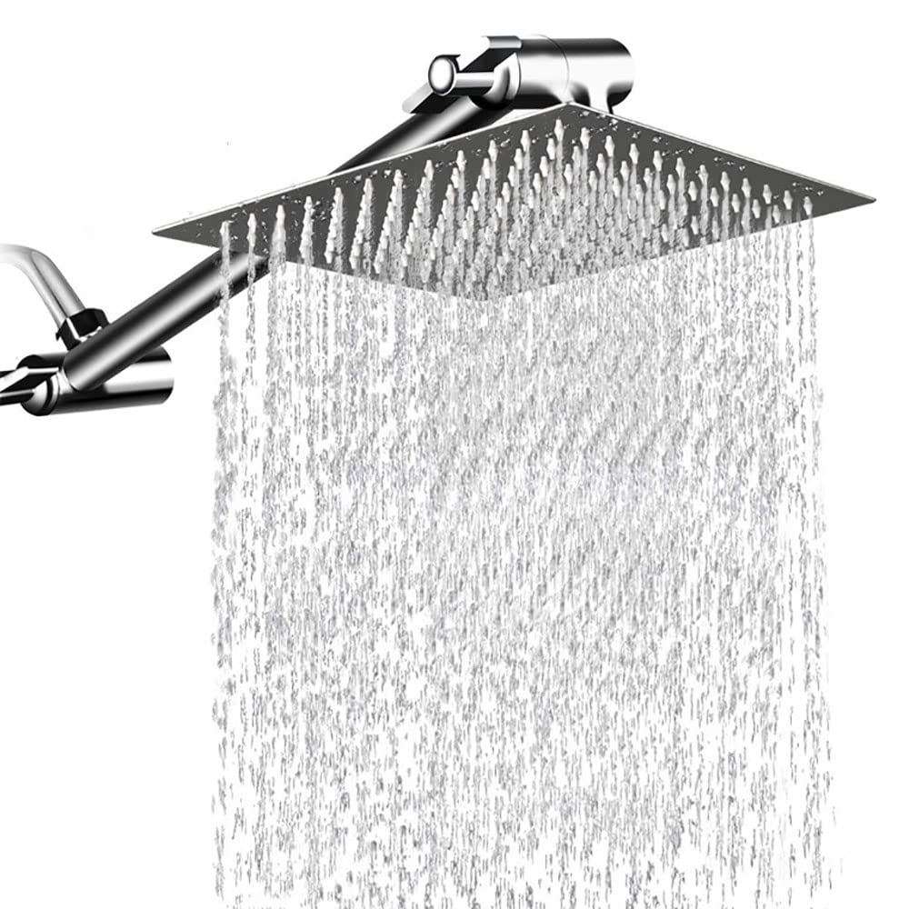 Cabezal de ducha de lluvia con brazo de extensión ajustable de 11 pulgadas, cabezal de ducha cuadrado de lluvia de alto flujo de acero inoxidable grande de 12 pulgadas, cabezal de ducha de cas