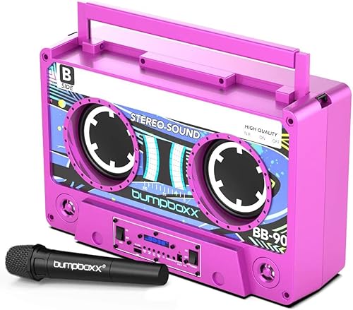 Miniatura 11 de Bumpboxx Remixx Boombox retro Bluetooth | Altavoz portátil estilo casete con sonido de alta fidelidad y micrófono inalámbrico | Azul neón Azul