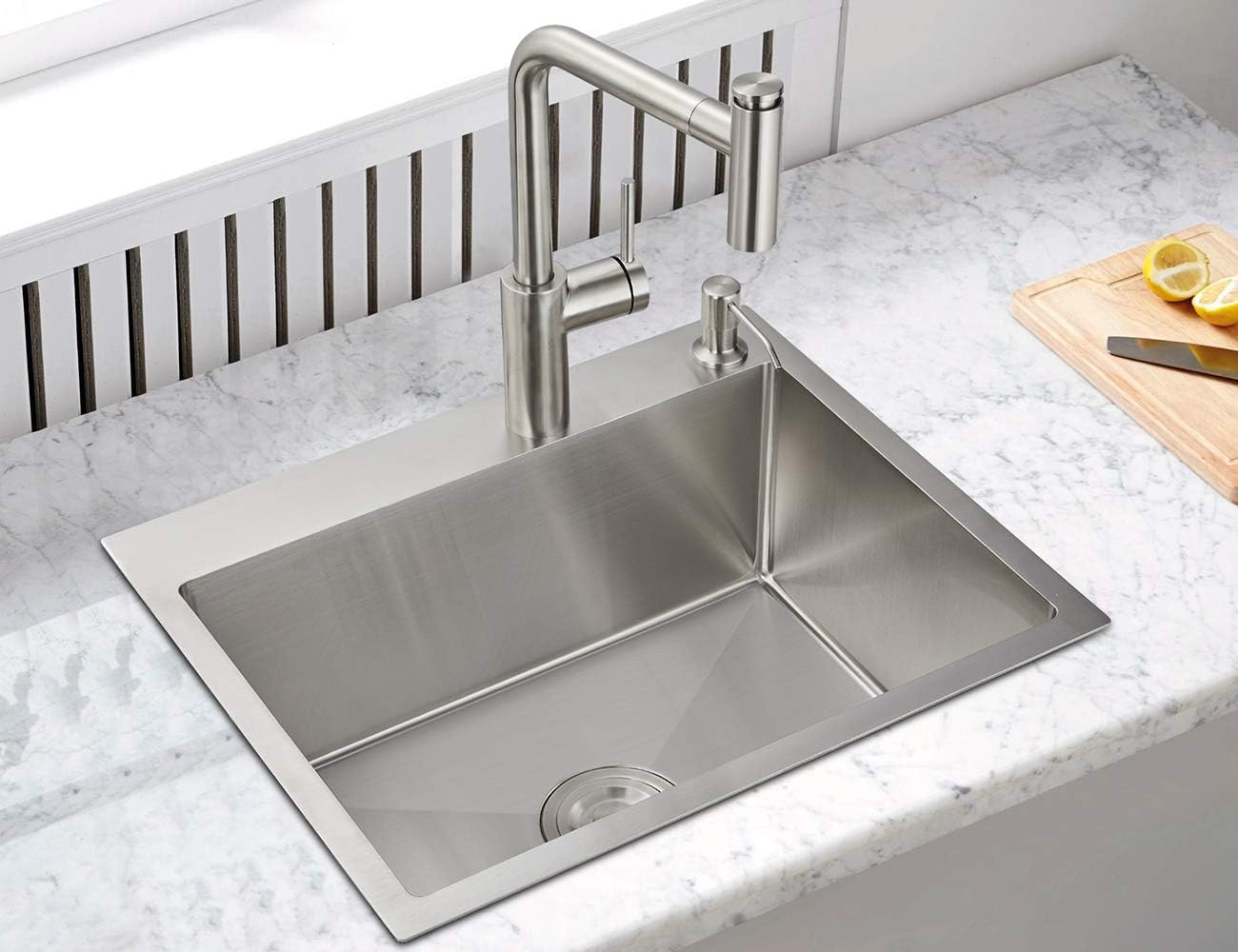 One-Day Sale: Up to 40% Off ROVOGO Drop-in 21.7 x 17.7 inch Stainless Steel Single Bowl 2-Hole Kitchen Sink, Top Mount Handmade Bar Prep Sink with Drain