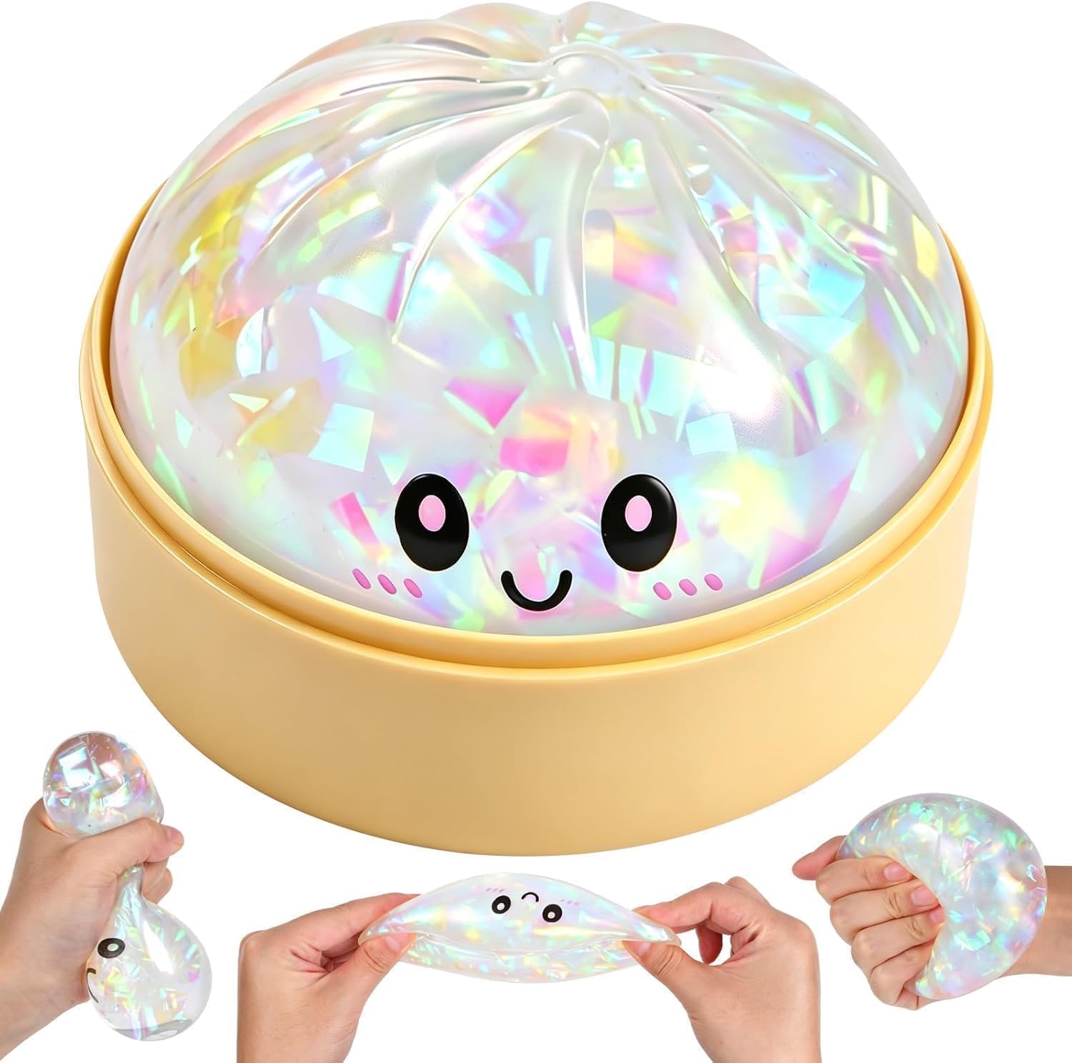 Glitter Dumpling Squishy, Mystery Dumplings Squishy Fidget Toys, Giant Squishys Sensory Toys Stress Balls for Kids Adults Autism Adhd, Fufu Taba Squishies Bao Bun for Anxiety Relief