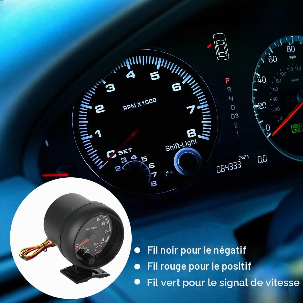 Tachymètre Universel pour Voiture, 12 V 0-8000 TR/Min, LED, Changement de Vitesse