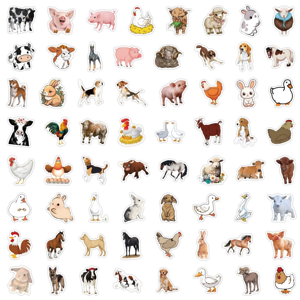 kaensc 100 Pcs Farm Animal Stickers, Waterproof Vinyl, Cartoon Style, Animal Print, Irregular Shape, 100 Count, Outdoor Use, Stickers - Image 2