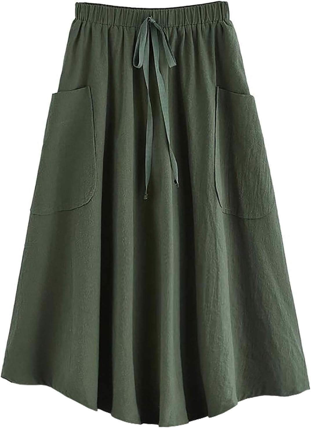 Lyking Women's Casual High Waist Pleated A-Line Midi Skirt with Pocket