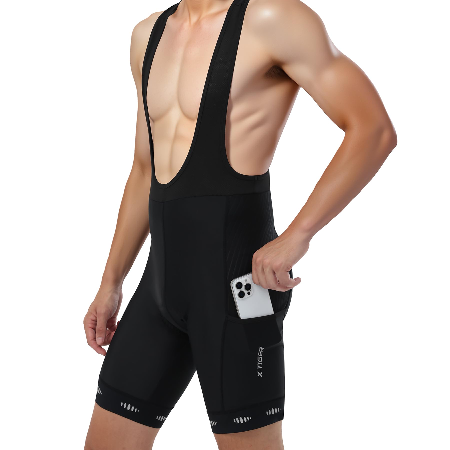 X-TIGER Culotte Ciclismo Bibs Shorts Hombre Almohadilla Gel 5D 3 Bolsillos Transpirable Secado rápido Ciclismo Montaña