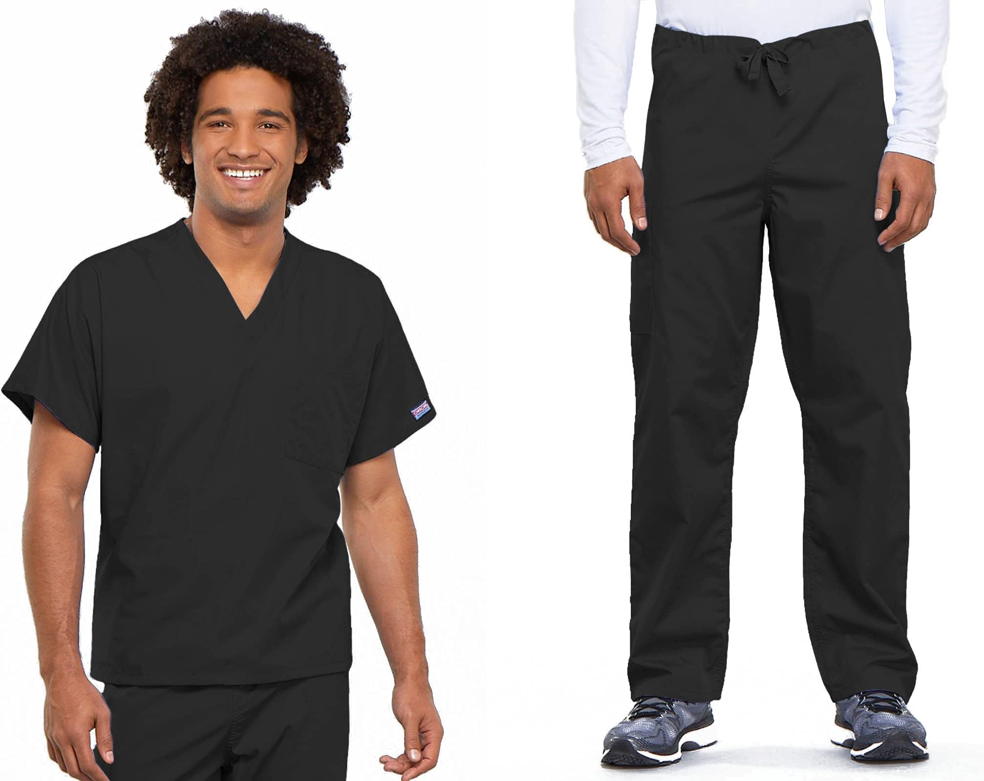 Scrub Set for Men and Women from, Traditional Fit V-Neck Top 4777 with Natural Rise Drawstring Cargo Pant 4100