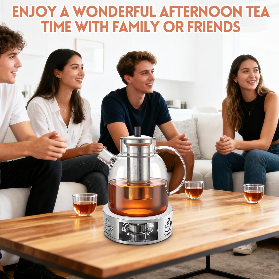 Dzbanek do herbaty z podgrzewaczem, 1800 ml, szklany dzbanek do herbaty z sitkiem ze stali nierdzewnej i pokrywką, odporny na wysokie temperatury, dzbanek do kawy, szkło borokrzemowe, zaparzacz do