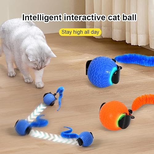 Tri-San Rechargeable Interactive Cat Toys for Bored Indoor Adult Cats - Motion-Activated Engaging Playtime Toys, for Cats (Orange, Blue) - Thumbnail 2