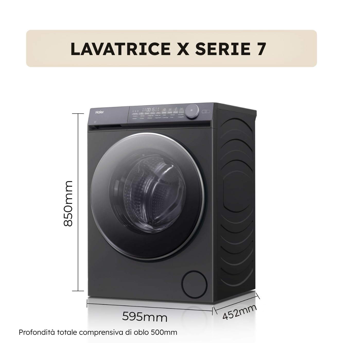Haier X Serie 7 Lavatrice Slim 8 kg, Libera Installazione, Carica Frontale, Classe A-25%, 1400 Giri, Motore Direct Motion, Wi-Fi, hOn, 60 x 50 x 85 cm, Antracite Starry Silver - HW80-B14367GTUIT