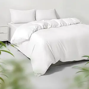 King/Cal King Duvet Cover Set, 100% Viscose Derived from Bamboo, 3 Pieces, 1 Zipper Closure Duvet Cover (106"x90") and 2 Pillowcases (20"x40") Cooling & Silky Soft (White)