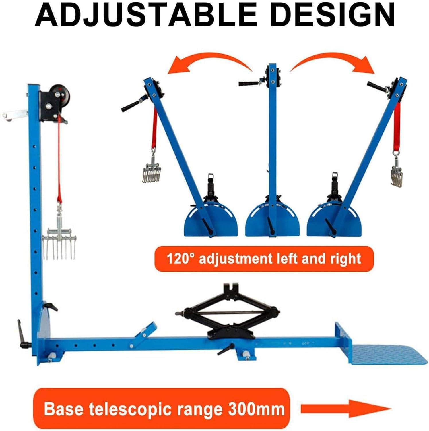 Estrattore per riparazione ammaccature auto, strumento di riparazione 3 in 1 in lamiera, altezza e angolo regolabili, forza di trazione 600 kg per riparazione telaio carrozzeria