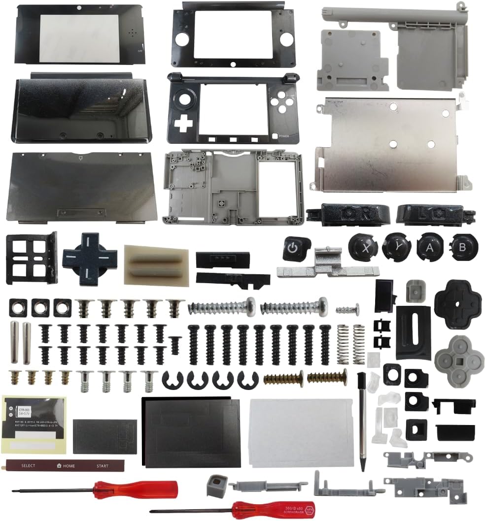 SUNJCO Housing Shell for Nintendo 3DS System Replacement Screen Tools Console, Includes Housing, All Buttons and Contact Pads, Battery Cover, Screws and Screwdrivers (Black)