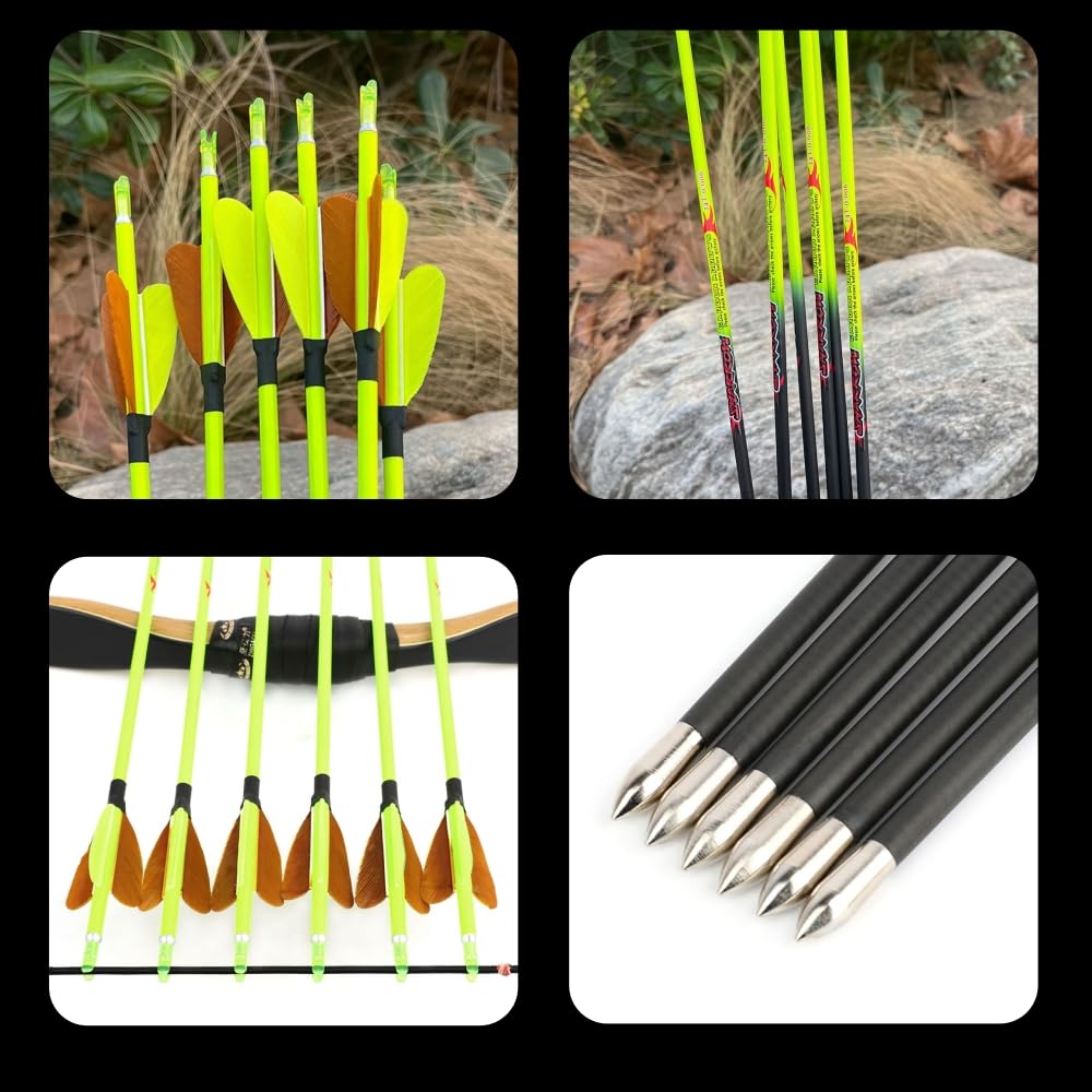 12pcs Frecce in Carbonio Puro Spine 500 ID 4.2mm – Punta da Pratica di Arco, Spalla 32" Compatibili con Arco Ricurvo Arco Tradizionale e Arco Componibile per Caccia e Tiro