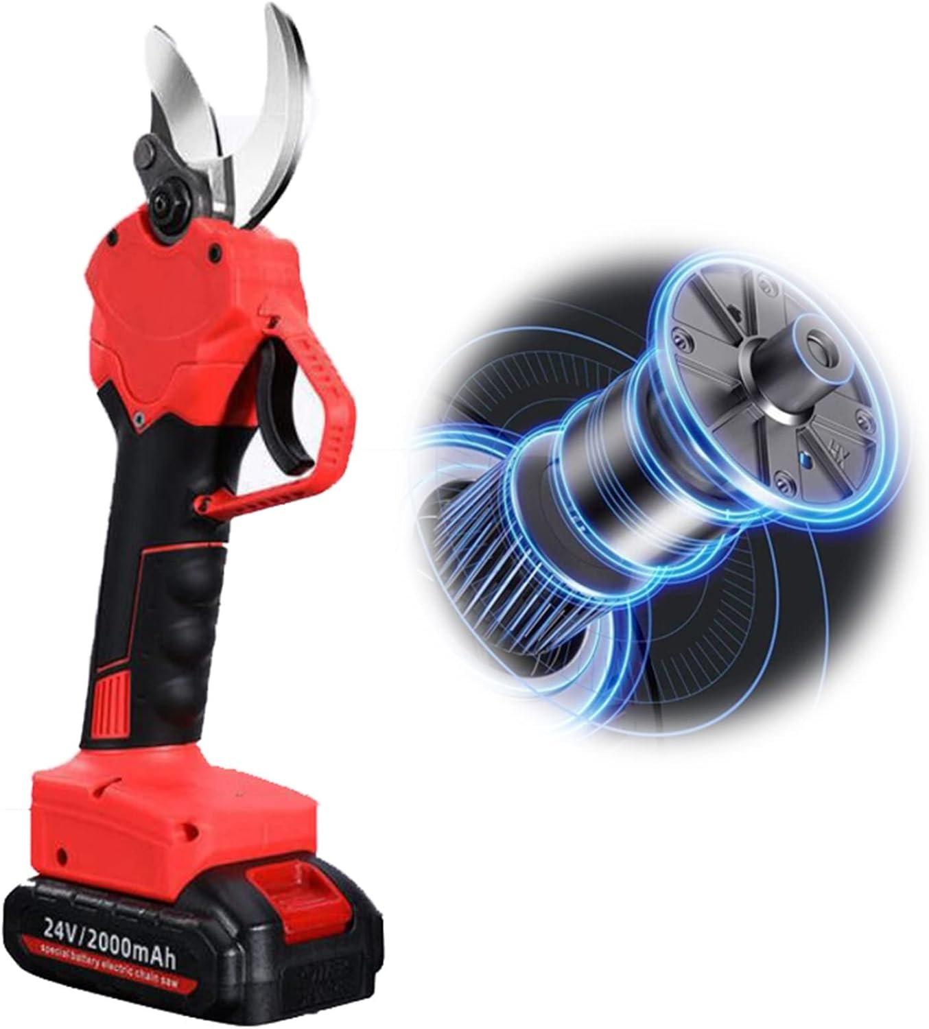 Podadora de Podar 24V Tijeras De Podar Eléctricas con 40mm Fuerte Hoja de Acero con 12 Horas de Autonomía Cortador Eléctrico De Ramas Inalámbrica Profesional con 2*2000Ah Baterías para Árboles Jardín