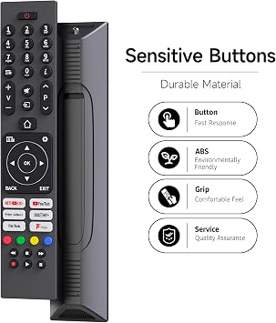 RC45137T Remote Control Replacement Compatible with Logik RC43137 L32SHE22, fit for Bush 43FT24CA 40FT24CA 32FT24CA 32HT24CA 24HT24CA ELED32FHDSDVD Smart Full HD HDR10 LED TV