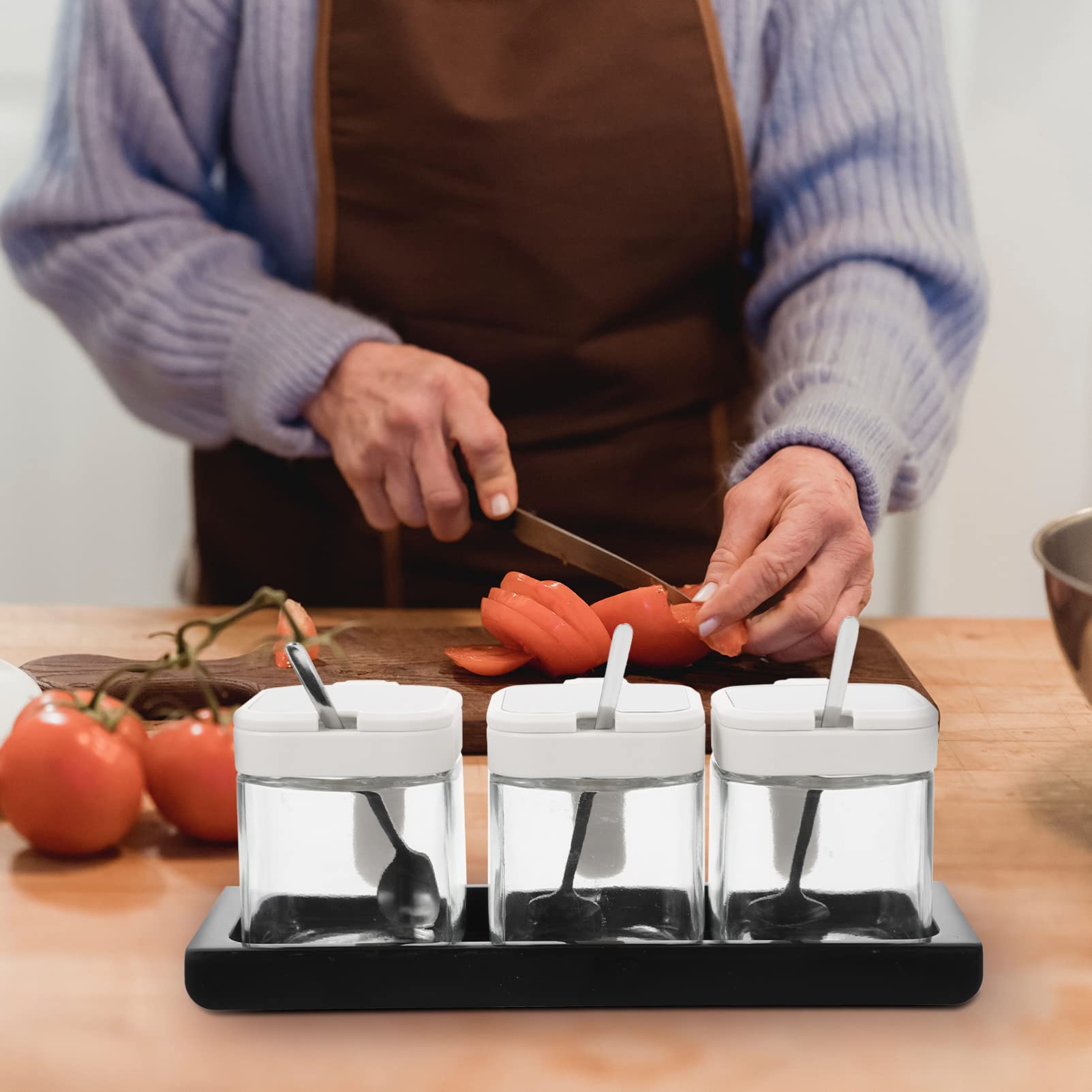BESTonZON Pot à Épices Verre Avec Plateau Récipient Transparent Pour Épices Et Assaisonnements