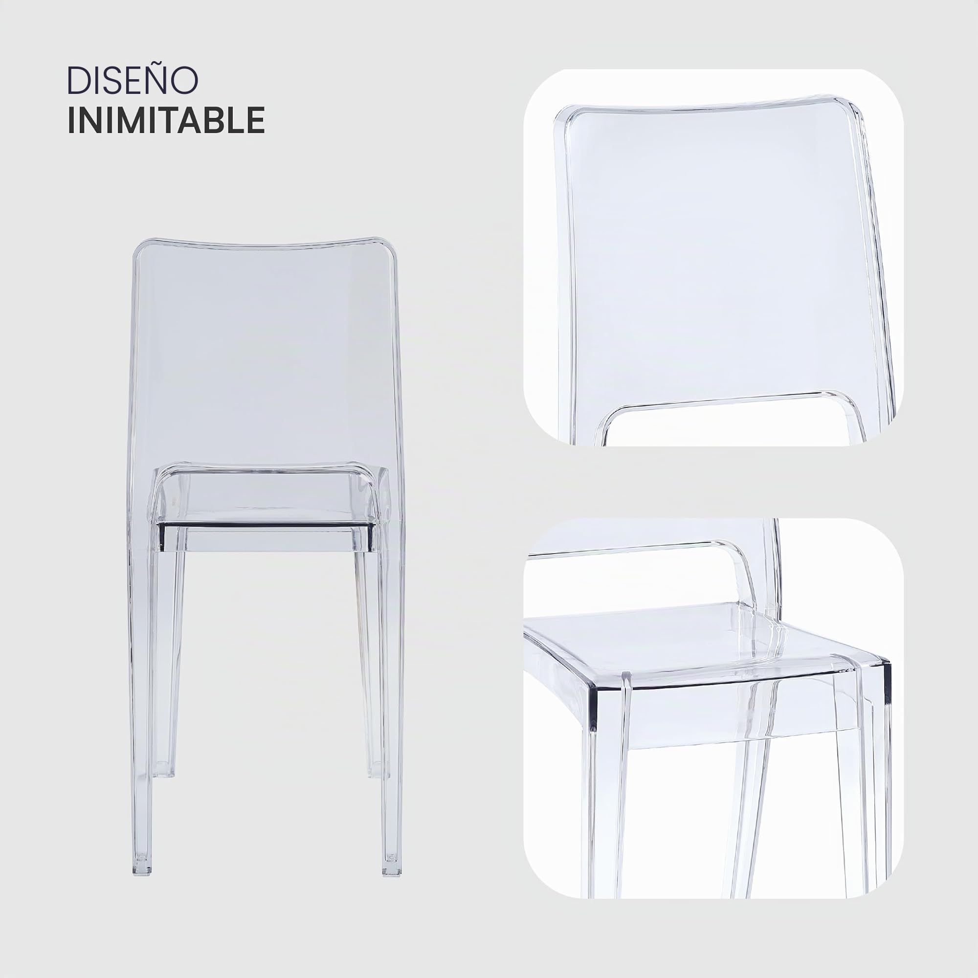Baroni Home Juego de 4 sillas Transparentes, Modernas y apilables, Ligeras y Resistentes, con Goma Antideslizante, para Comedor, 34,5 x 48,5 x 85 cm (Transparente)