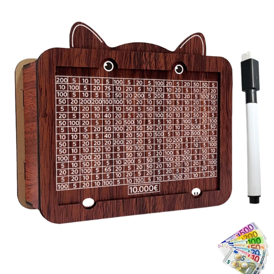 Retro Wooden Money Box with Reusable Marker Pen with Saving Target and Numbers to Mark Helps Children Learn to Save Money