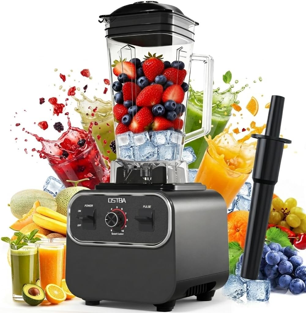 OSTBA 1600W Commercial Professional Blender for Kitchen, Heavy Duty Countertop Smoothie Blender, 68oz Large Capacity, 10-Speed Control, 6-Leaf Blades for Ice Crushing & Frozen Fruit, BPA-Free