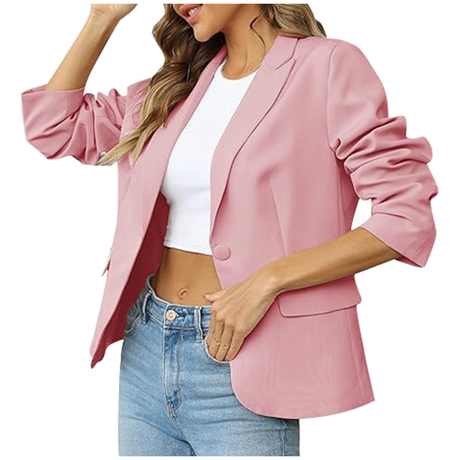 Blazer Damen Sportlich, Jackett Frühling Sweatblazer, Bequem Basic Blaser Jacke Damenblazer Frühjahr Regular Fit Open Front Einfarbig Boucle Blazer Damen Große Größen Anzug Frühjahr