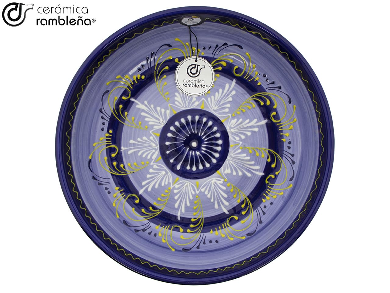 CERAMIKA RAMBLEŃSKA | Ceramiczna miska do sałatek | Oryginalne salaterki | Niebieska dekoracja salaterki - model 32 | 100% ręcznie robiona dekoracja | 23x23x8 cm