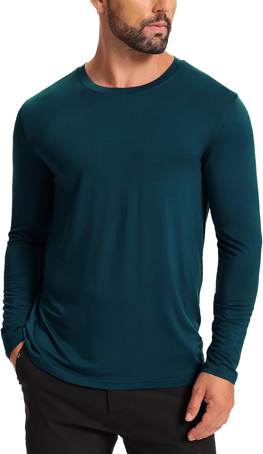 GYS Men's Pajama Top Bamboo Viscose Cloud-Soft Long Sleeve Loungewear Moisture-Wicking Relaxed Fit Sleep Shirt