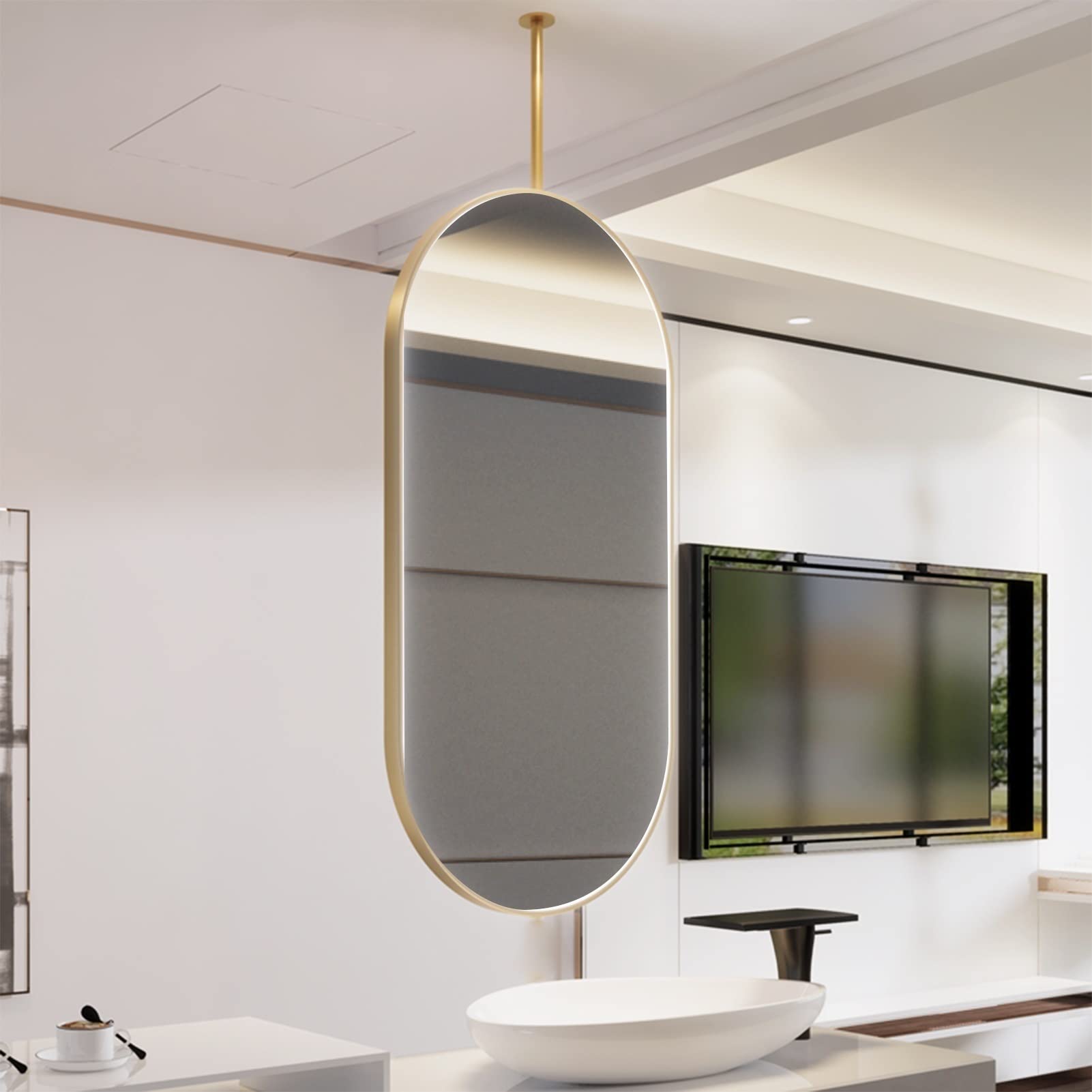 Miroir de salle de bain flottant en métal premium ovale HD