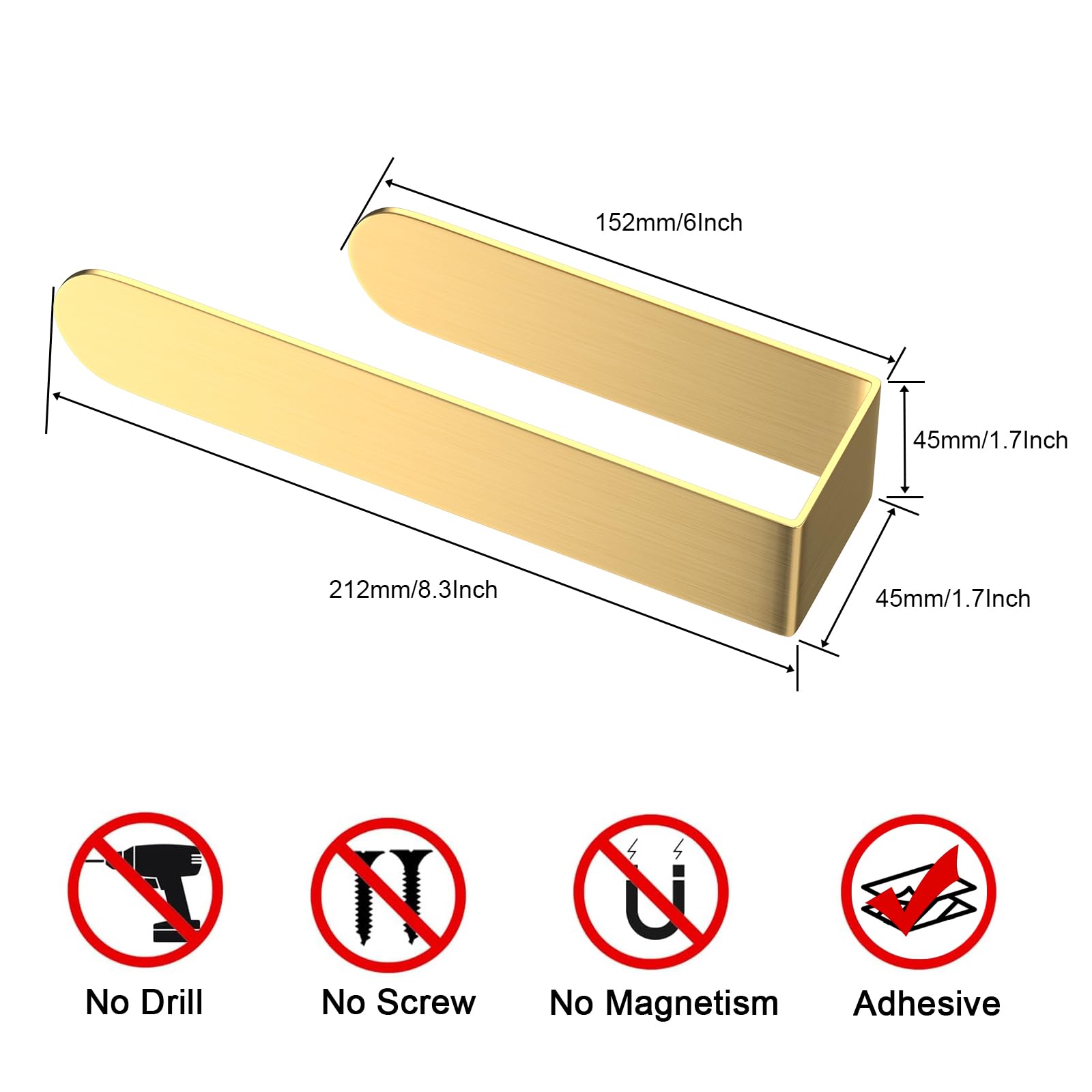 HUFEEOH Soporte adhesivo para toallas de mano, soporte para toallas de cocina, toallero de pared, soporte de toalla de baño de acero inoxidable para baño, hotel, cocina (dorado, 8 pulgadas (2 piezas)