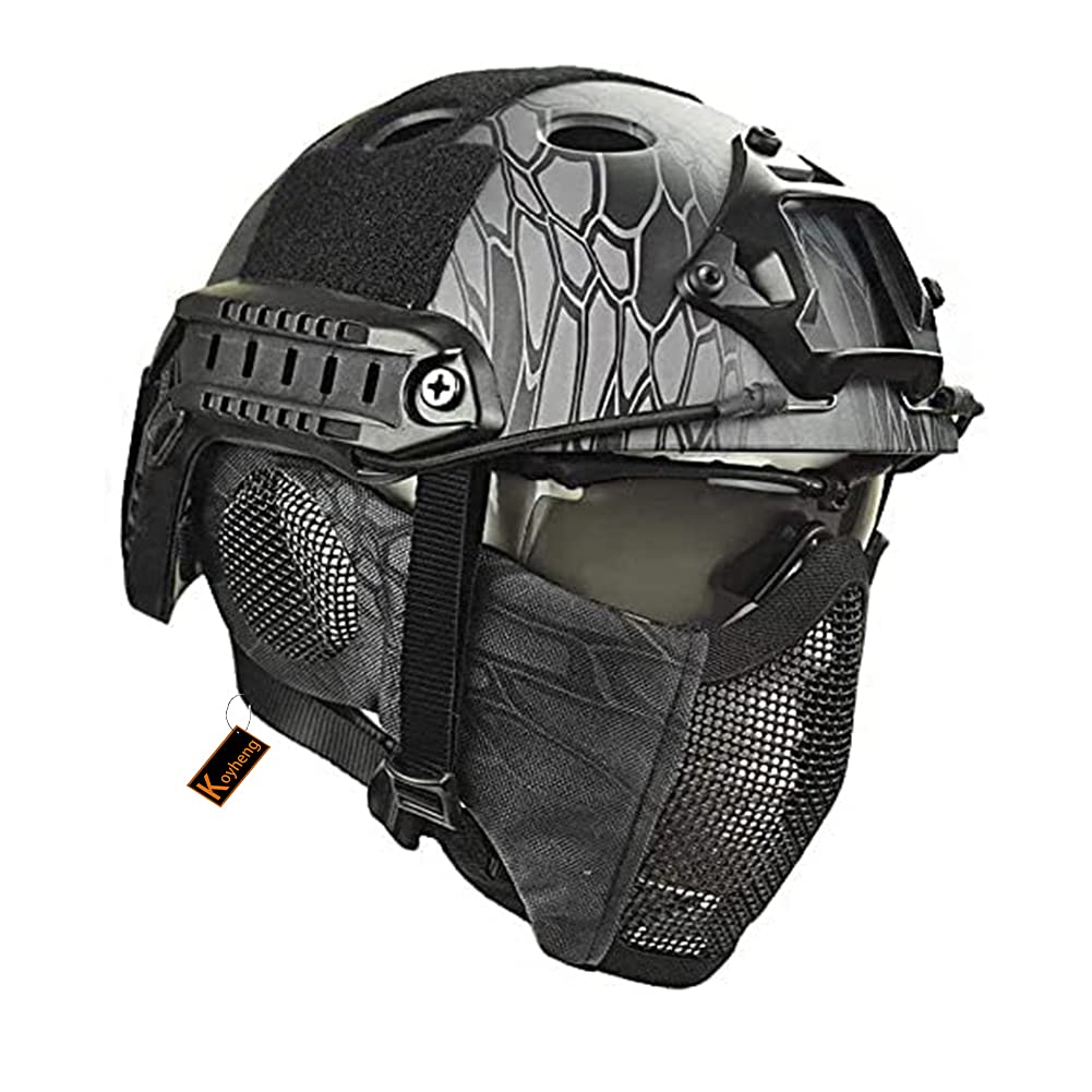 Casco Táctico Fast MH Combinado, con Protección Auditiva Plegable, Máscara de Malla de Media Cara y Gafas para el Juego de Juego Airsoft Paintball CS — view 8