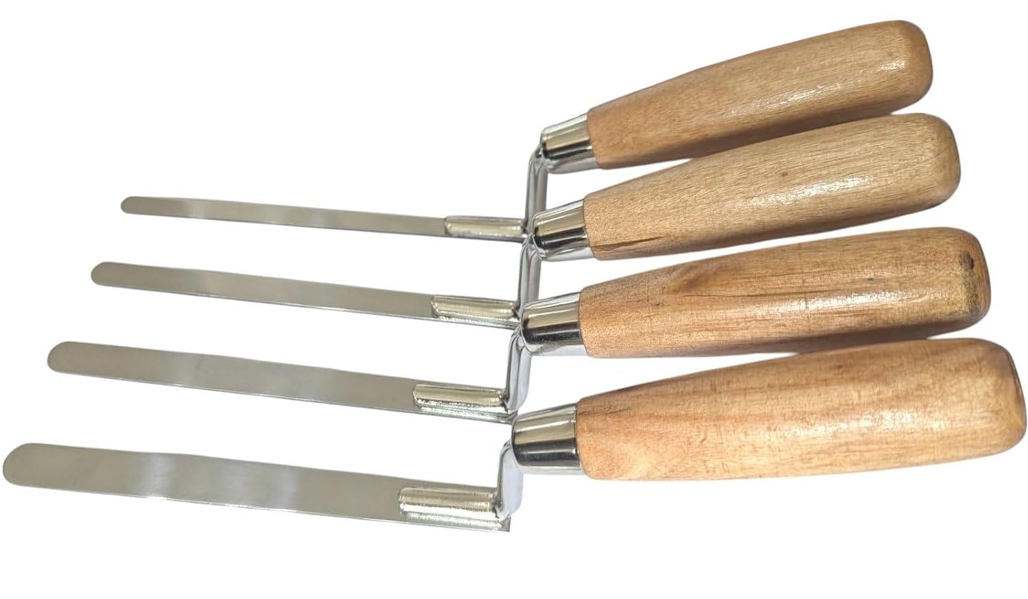 Set di 4 cazzuole a punta in acciaio inox – Strumenti piatti rigidi in dimensioni 8 mm, 10 mm, 12 mm e 14 mm con manico in legno – Strumenti durevoli per muratura, stuccatura e muratura (4SFTC)