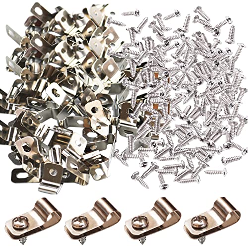 100 Pcs Fence Wire Clamps with 100 Pcs Screws Stainless Steel Wire Clips Mount Welded Wire to Vinyl Wood or Metal Fence (for 12-16 Gauge Wire Fencing)